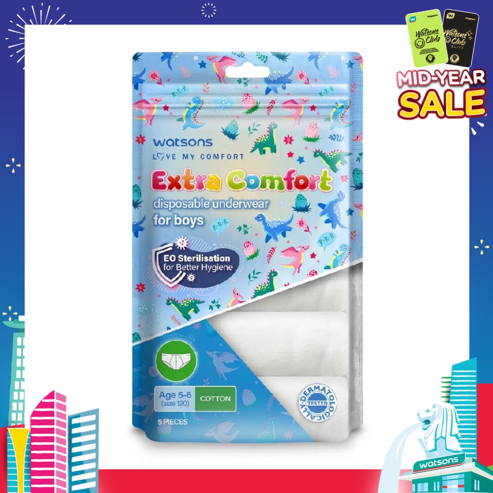 Extra Comfort Disposable Underwear for Boys Age 5 - 6 Size 120 (Cotton, Dermatologically Tested 5s