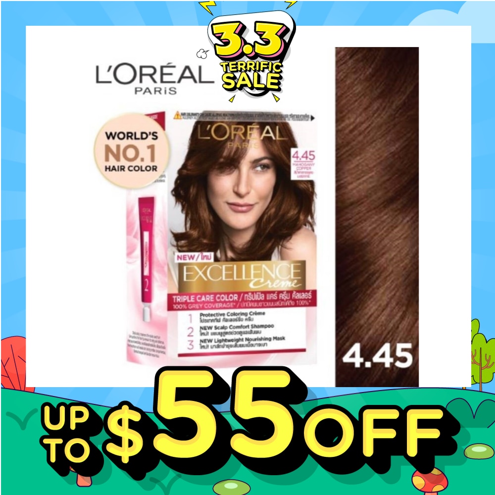 L'OREAL PARIS EXCELLENCE Créme Hair Colour  #4.45 Mahagony Copper Brown (100% Grey Coverage for Rich, Radiant Colour) 1s