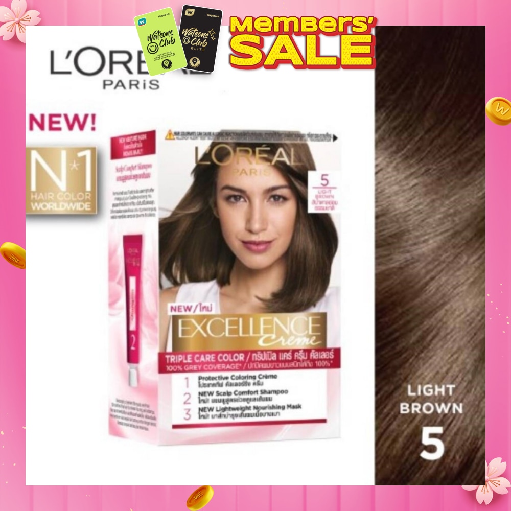 L'OREAL PARIS EXCELLENCE Créme Hair Colour #5 Natural Light Brown (100% Grey Coverage for Rich, Radiant Colour) 1s