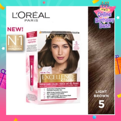 L'OREAL PARIS EXCELLENCE Créme Hair Colour #5 Natural Light Brown (100% Grey Coverage for Rich, Radiant Colour) 1s
