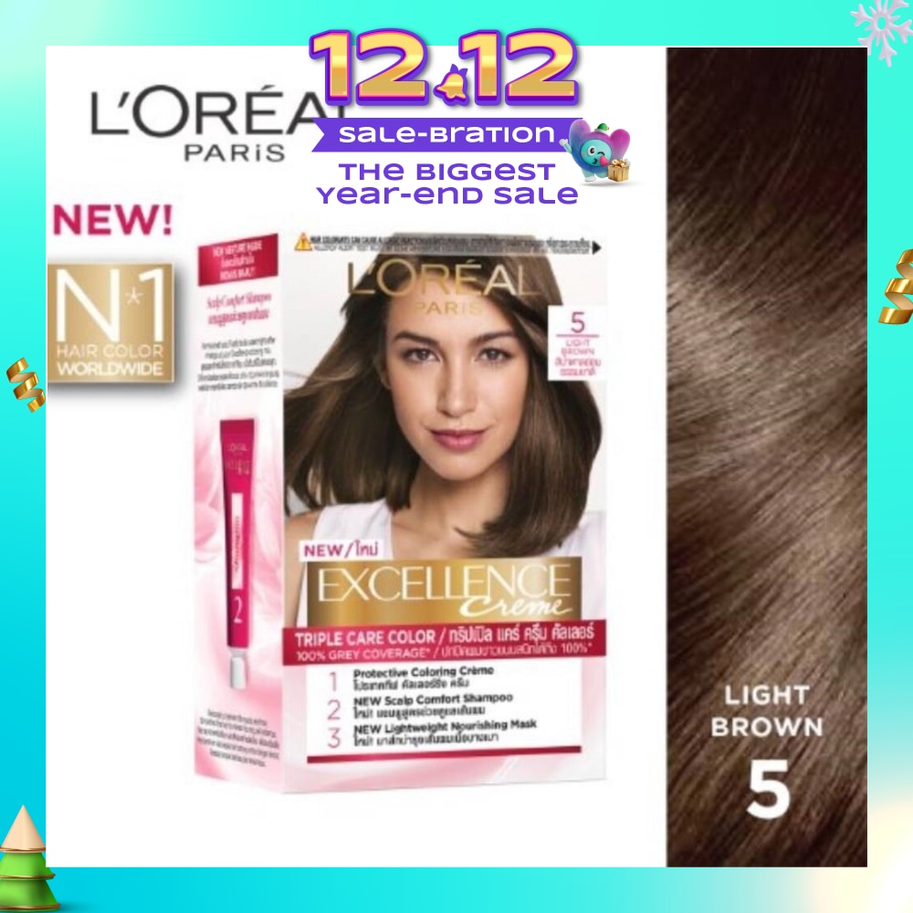 L'OREAL PARIS EXCELLENCE Créme Hair Colour #5 Natural Light Brown (100% Grey Coverage for Rich, Radiant Colour) 1s