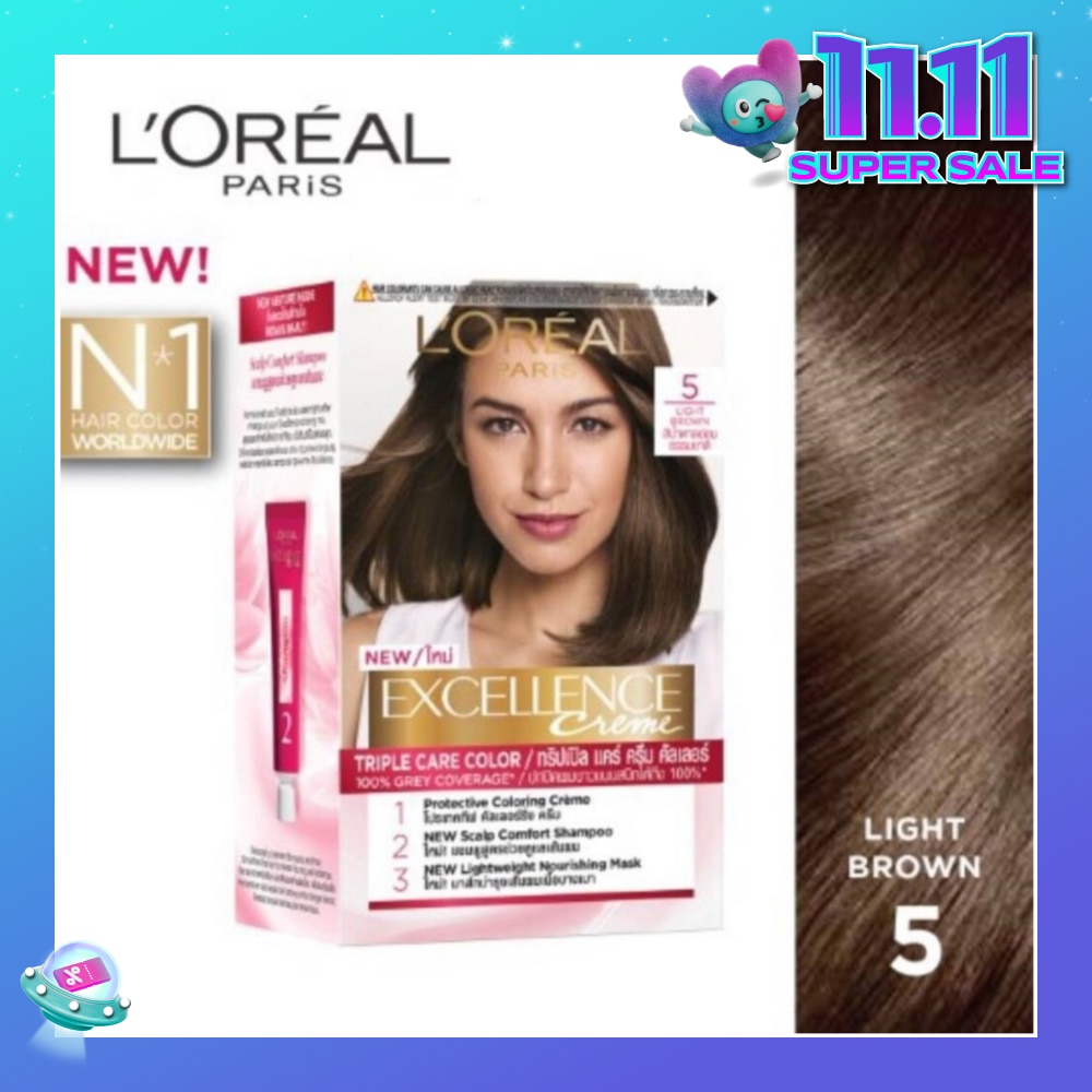 L'OREAL PARIS EXCELLENCE Créme Hair Colour #5 Natural Light Brown (100% Grey Coverage for Rich, Radiant Colour) 1s