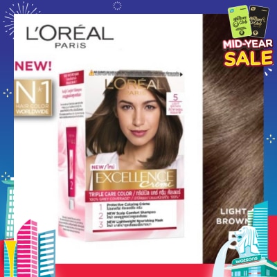 L'OREAL PARIS EXCELLENCE Créme Hair Colour #5 Natural Light Brown (100% Grey Coverage for Rich, Radiant Colour) 1s