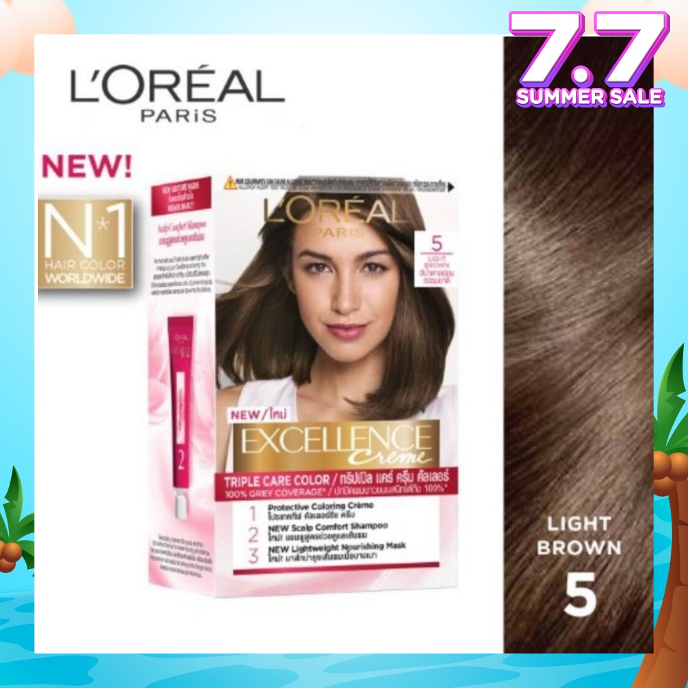 L'OREAL PARIS EXCELLENCE Créme Hair Colour #5 Natural Light Brown (100% Grey Coverage for Rich, Radiant Colour) 1s