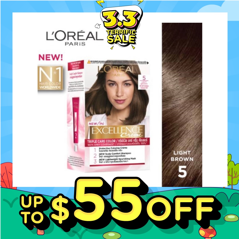 L'OREAL PARIS EXCELLENCE Créme Hair Colour #5 Natural Light Brown (100% Grey Coverage for Rich, Radiant Colour) 1s