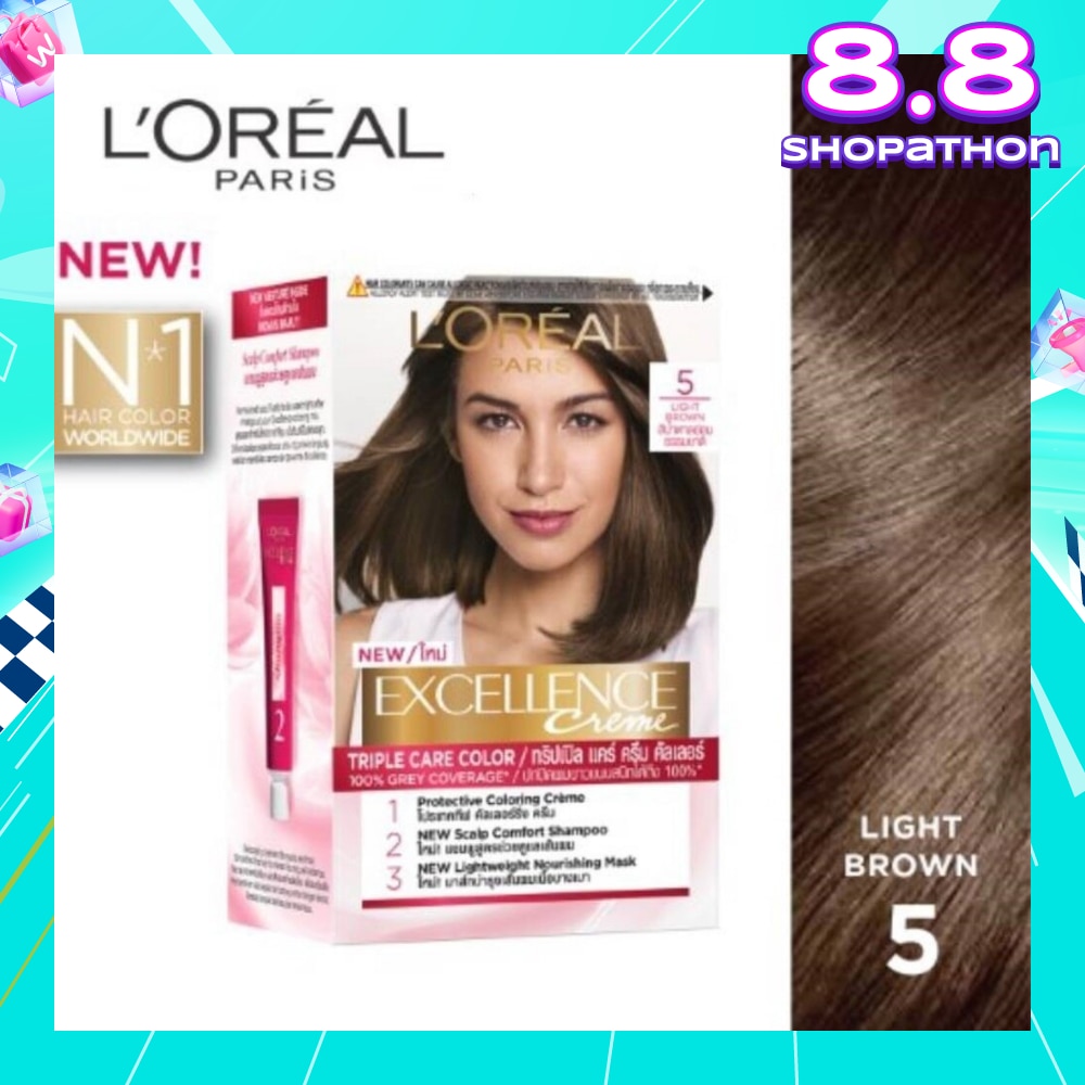 L'OREAL PARIS EXCELLENCE Créme Hair Colour #5 Natural Light Brown (100% Grey Coverage for Rich, Radiant Colour) 1s