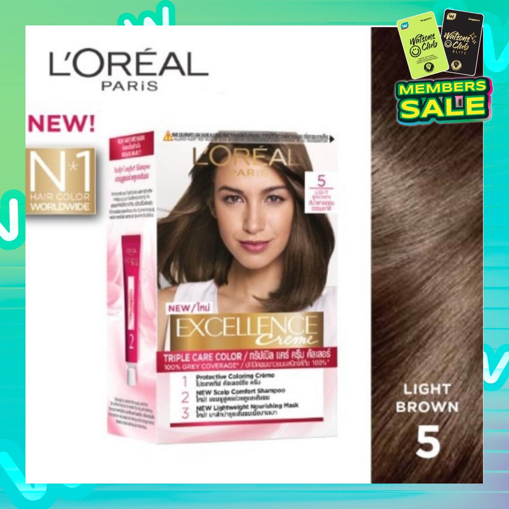 L'OREAL PARIS EXCELLENCE Créme Hair Colour #5 Natural Light Brown (100% Grey Coverage for Rich, Radiant Colour) 1s