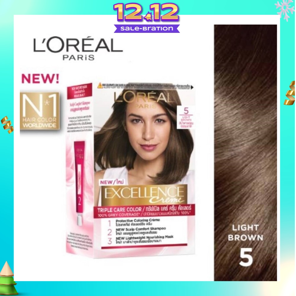 L'OREAL PARIS EXCELLENCE Créme Hair Colour #5 Natural Light Brown (100% Grey Coverage for Rich, Radiant Colour) 1s