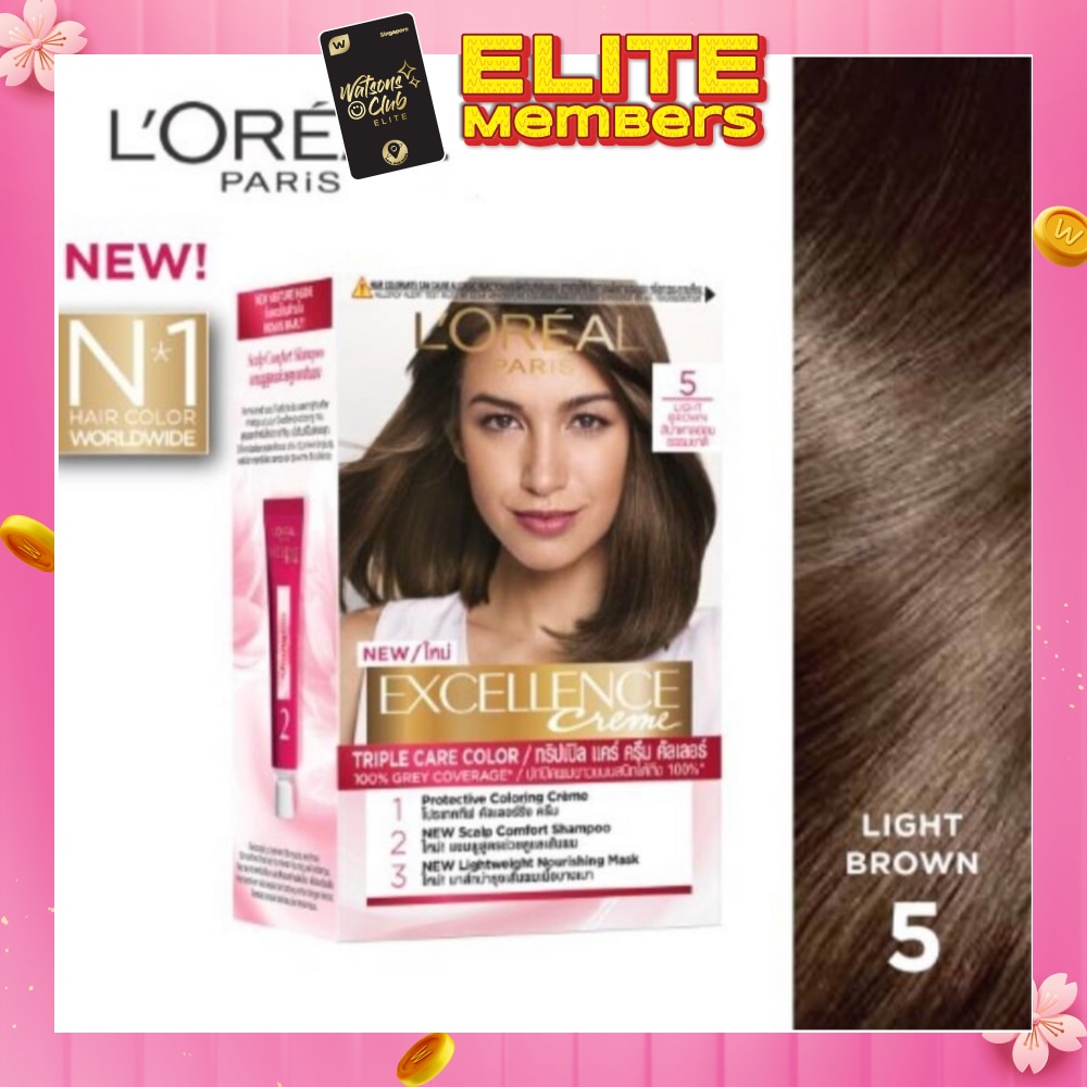 L'OREAL PARIS EXCELLENCE Créme Hair Colour #5 Natural Light Brown (100% Grey Coverage for Rich, Radiant Colour) 1s