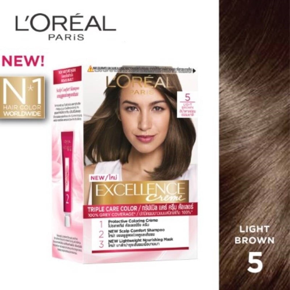 L'OREAL PARIS EXCELLENCE Créme Hair Colour #5 Natural Light Brown (100% Grey Coverage for Rich, Radiant Colour) 1s