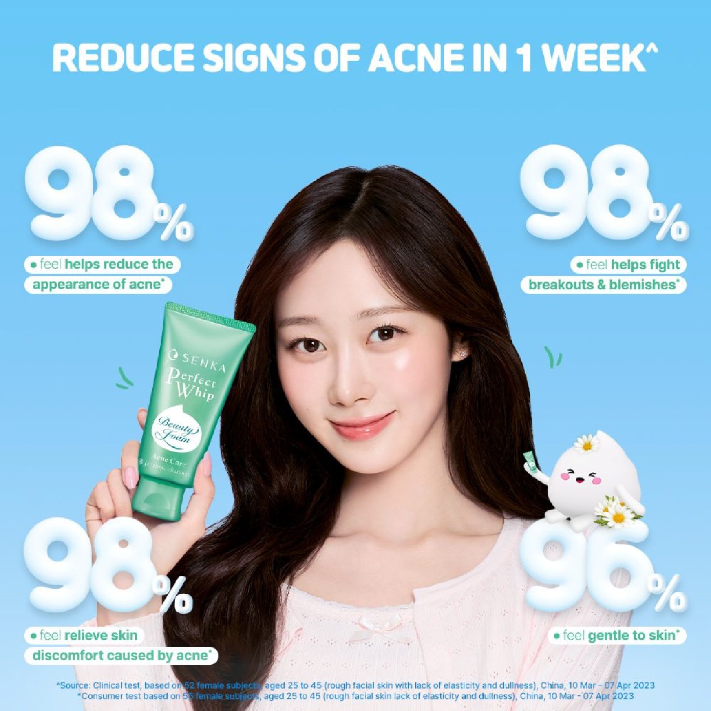 Perfect Whip Acne Care Beauty Foam Facial Cleanser (Reduce Acne In 4 Weeks, For Acne Prone Skin) 50g image
