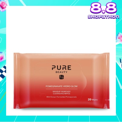 PURE BEAUTY Hydro Glow Makeup Remover Cleansing Wipes Pomegranate 20s