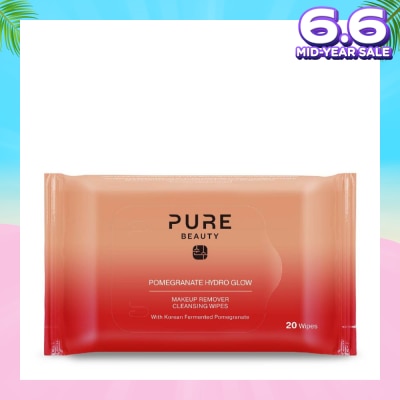PURE BEAUTY Hydro Glow Makeup Remover Cleansing Wipes Pomegranate 20s