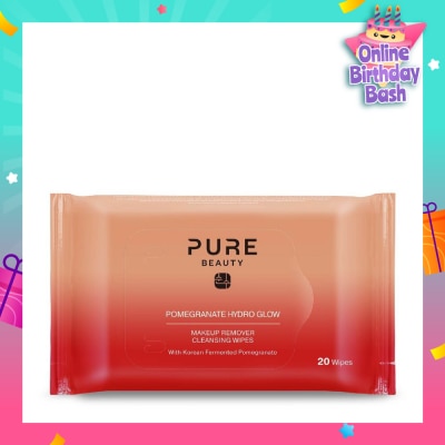 PURE BEAUTY Hydro Glow Makeup Remover Cleansing Wipes Pomegranate 20s