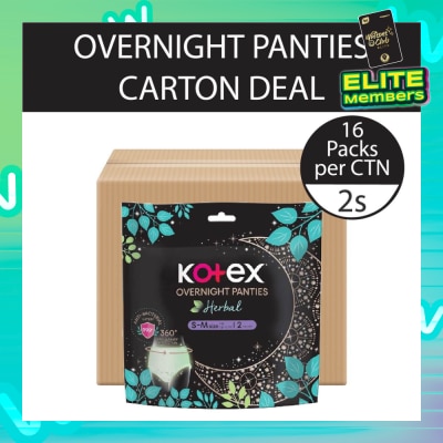 KOTEX Overnight Panties Herbal Anti-Bacterial Size S-M 2s x 16pkt (per carton)