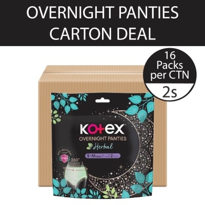 KOTEX Overnight Panties Herbal Anti-Bacterial Size S-M 2s x 16pkt (per carton)