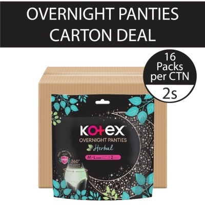 KOTEX Overnight Panties Herbal Anti-Bacterial Size M-L 2s x 16pkt (per carton)