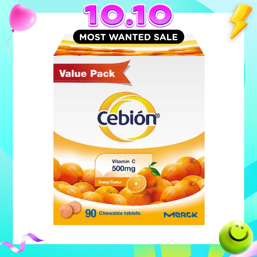 Chewable Vitamin C Tablet Orange 500mg (Daily immune support, reduce tiredness, antioxidant protection, healthy skin) 90s image