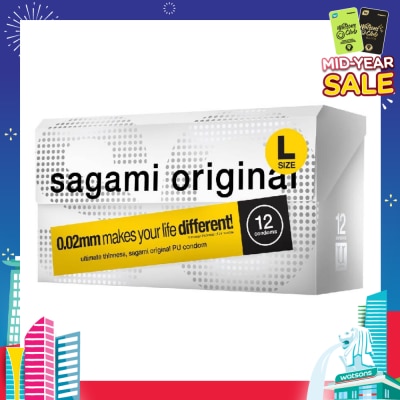 SAGAMI Original PU Condom 0.02mm L Size (Ultra Thinness + Suitable for Users with Latex Allergy) 12s