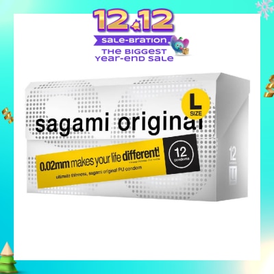 SAGAMI Original PU Condom 0.02mm L Size (Ultra Thinness + Suitable for Users with Latex Allergy) 12s