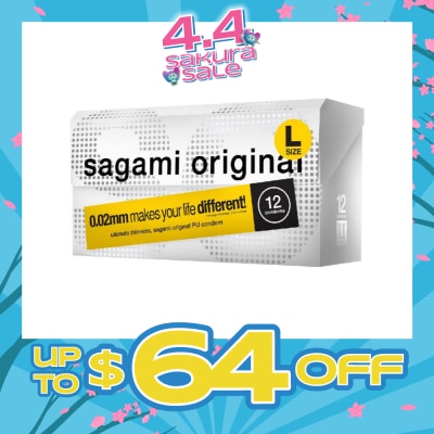 SAGAMI - Original PU Condom 0.02mm L Size (Ultra Thinness + Suitable for Users with Latex Allergy) 12s