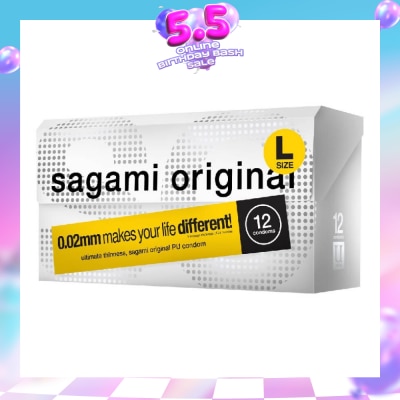 SAGAMI - Original PU Condom 0.02mm L Size (Ultra Thinness + Suitable for Users with Latex Allergy) 12s