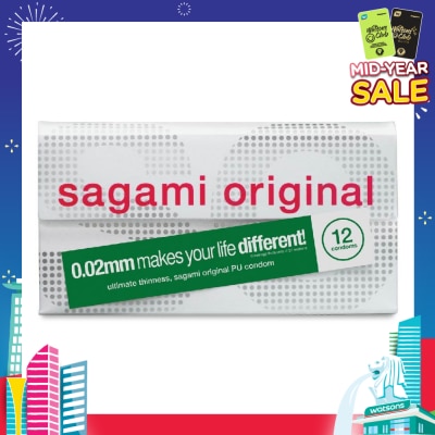 SAGAMI Original PU Condom 0.02mm (Ultra Thinness + Suitable for Users with Latex Allergy) 12s