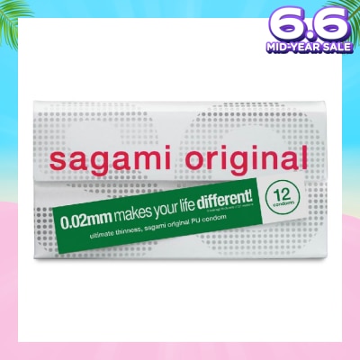 SAGAMI Original PU Condom 0.02mm (Ultra Thinness + Suitable for Users with Latex Allergy) 12s