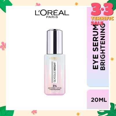 LOREAL DE Glycolic Bright Dark Circle Eye Serum Formulated With 3% (Glycolic Acid + Vitamin Cg + Niacinamide) Clinically Proven To Visibly Reduce Dark Circles For Awakened Eye Look, 20ml