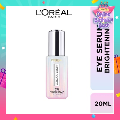 LOREAL DE Glycolic Bright Dark Circle Eye Serum Formulated With 3% (Glycolic Acid + Vitamin Cg + Niacinamide) Clinically Proven To Visibly Reduce Dark Circles For Awakened Eye Look, 20ml