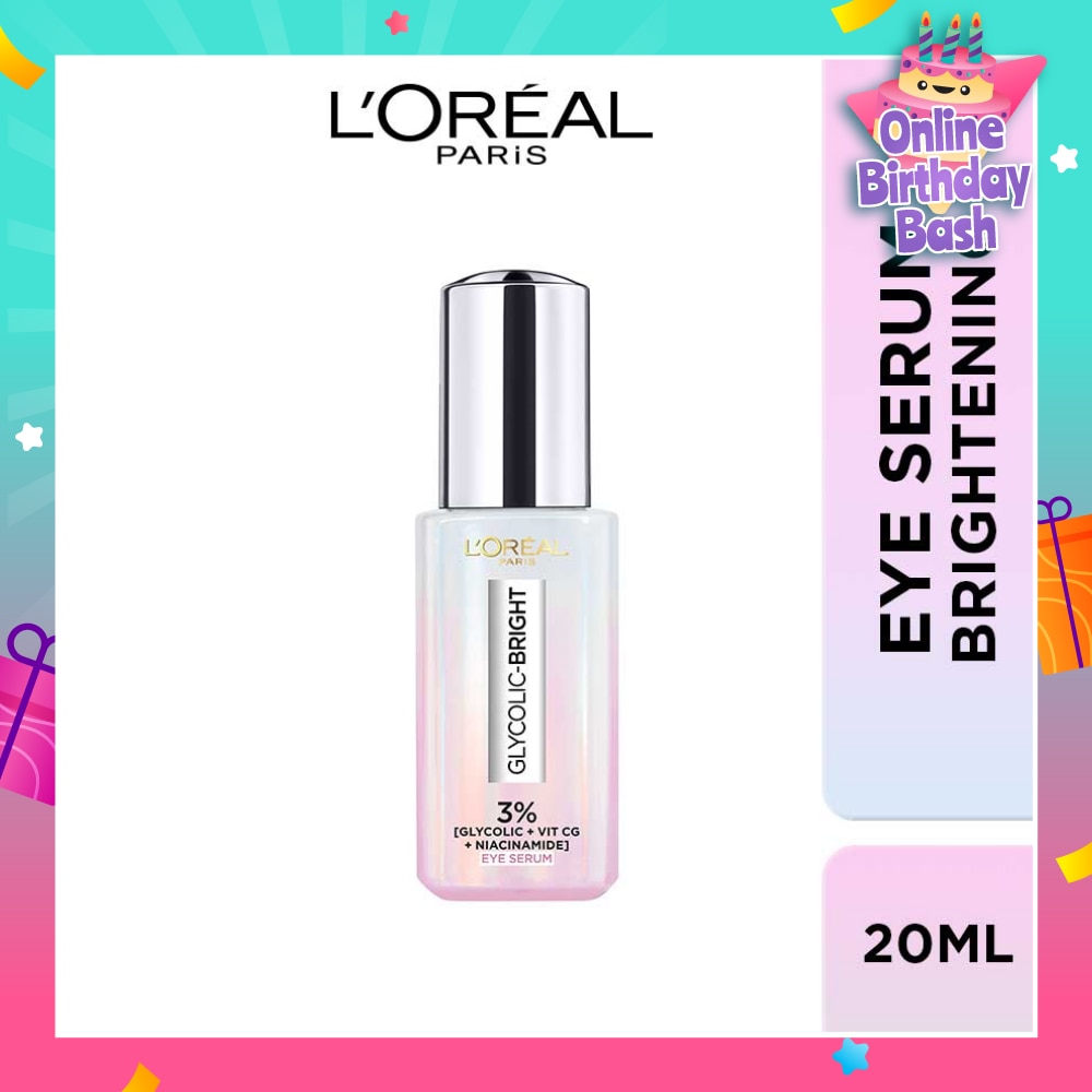 Glycolic Bright Dark Circle Eye Serum Formulated With 3% (Glycolic Acid + Vitamin Cg + Niacinamide) Clinically Proven To Visibly Reduce Dark Circles For Awakened Eye Look, 20ml