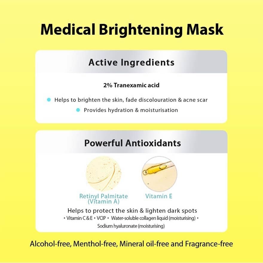 Medical Facial Sheet Mask Brightening (Help Fade Discolouration, Brighten Your Skin And Help Reduce The Appearance Of Acne Scars) 10s