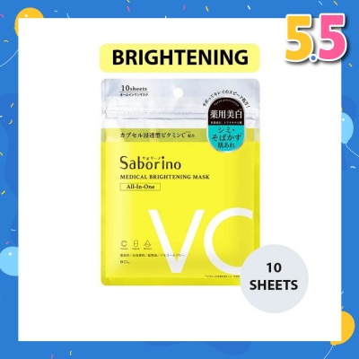 SABORINO Medical Facial Sheet Mask Brightening (Help Fade Discolouration, Brighten Your Skin And Help Reduce The Appearance Of Acne Scars) 10s