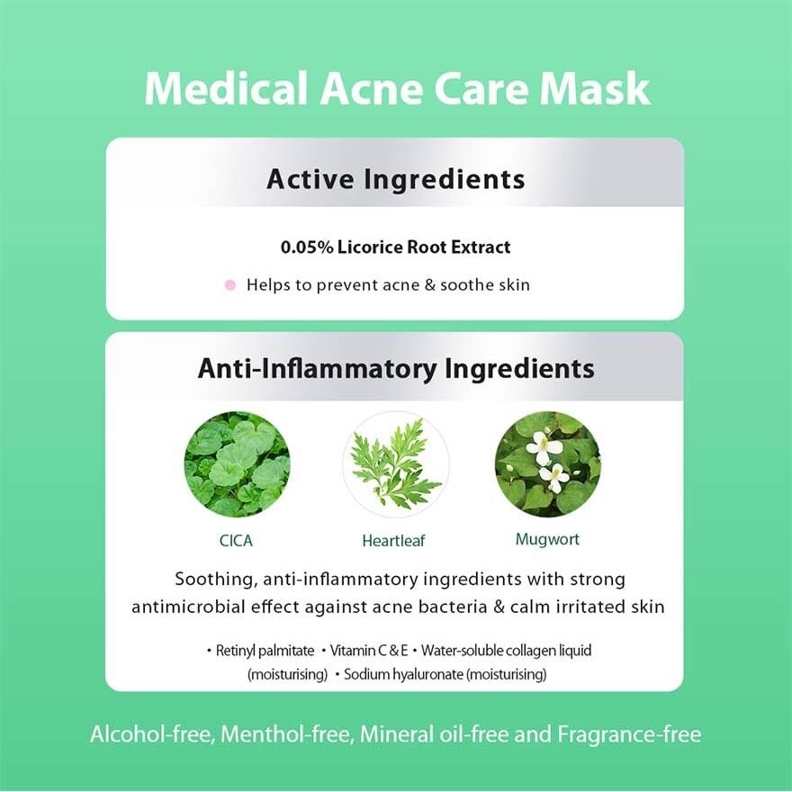 Medical Facial Sheet Mask Acne (Infused With Licorice Root Extract To Help Prevent Rough Skin And Acne) 10s