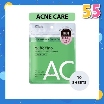 SABORINO Medical Facial Sheet Mask Acne (Infused With Licorice Root Extract To Help Prevent Rough Skin And Acne) 10s