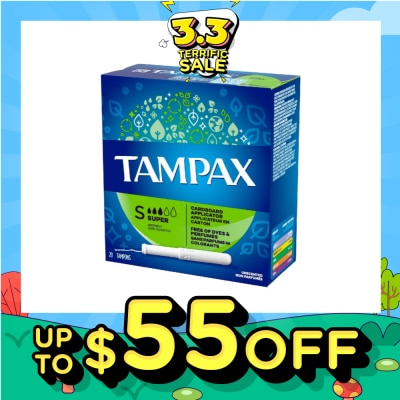 TAMPAX Anti-Slip Grip Cardboard Applicator Super Absorbency Tampons 20s