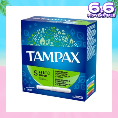 TAMPAX Anti-Slip Grip Cardboard Applicator Super Absorbency Tampons 20s
