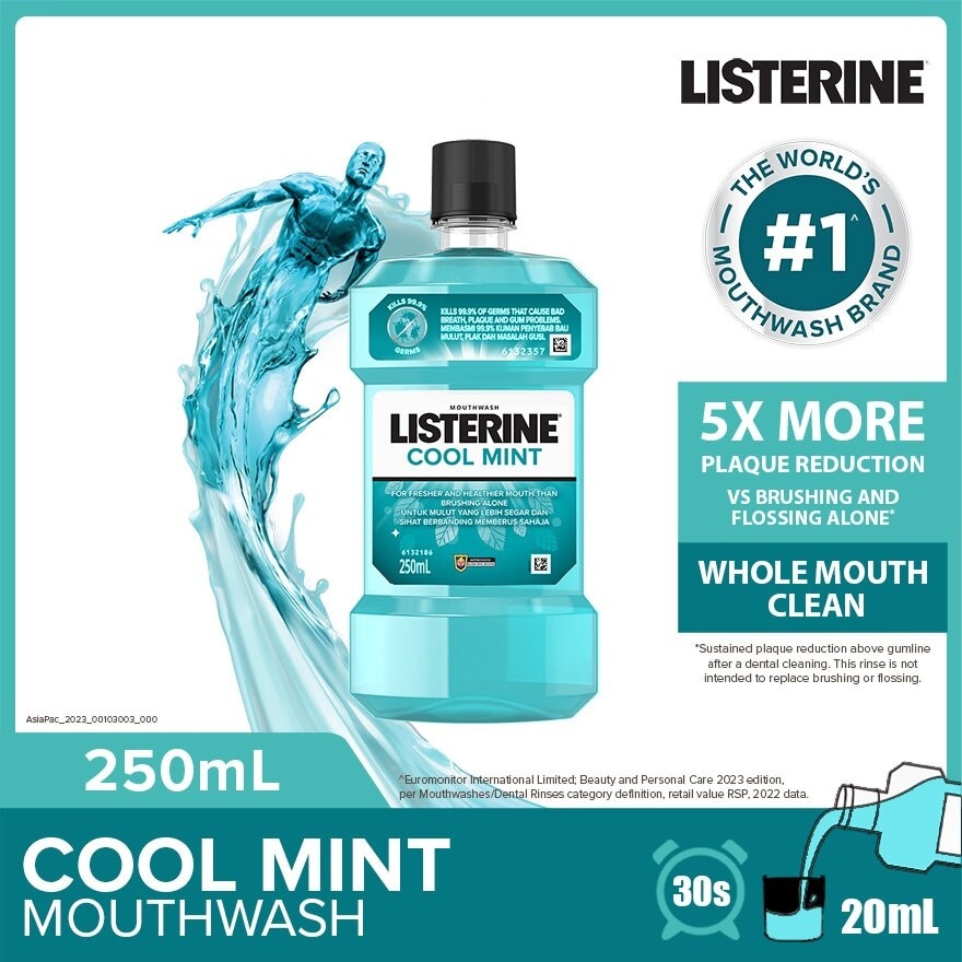 Mouthwash Cool Mint With 4 Essential Oils (Kills 99.9% Germs That Causes Bad Breath) 250ml