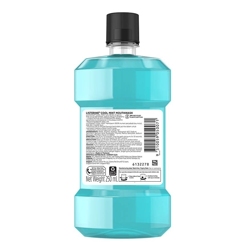 Mouthwash Cool Mint With 4 Essential Oils (Kills 99.9% Germs That Causes Bad Breath) 250ml