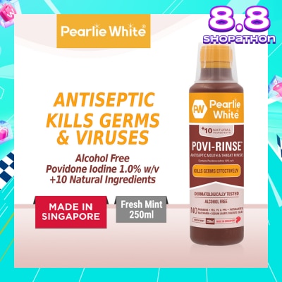 PEARLIE WHITE® Povi Rinse Antiseptic Mouth And Throat Rinse (Helps To Maintain Oral Health And Fight Germs That Cause Bad Breath) 250ml