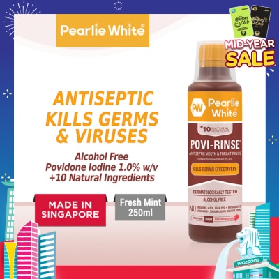 PEARLIE WHITE® Povi Rinse Antiseptic Mouth And Throat Rinse (Helps To Maintain Oral Health And Fight Germs That Cause Bad Breath) 250ml