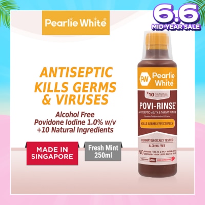PEARLIE WHITE® Povi Rinse Antiseptic Mouth And Throat Rinse (Helps To Maintain Oral Health And Fight Germs That Cause Bad Breath) 250ml