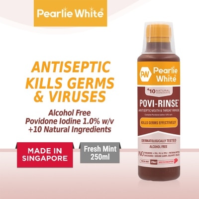 PEARLIE WHITE® Povi Rinse Antiseptic Mouth And Throat Rinse (Helps To Maintain Oral Health And Fight Germs That Cause Bad Breath) 250ml