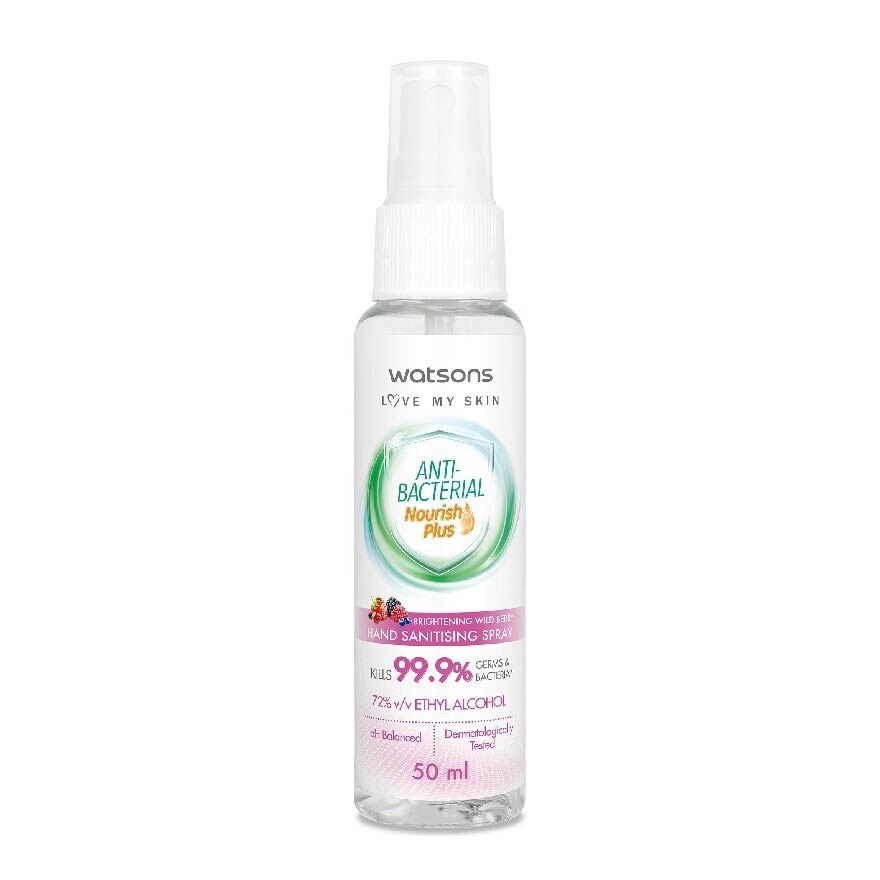 Anti Bacterial Nourish Plus, Brightening Wild Berry Hand Sanitiser Spray (Kills 99.9% Germs And Bacteria*) 50ml