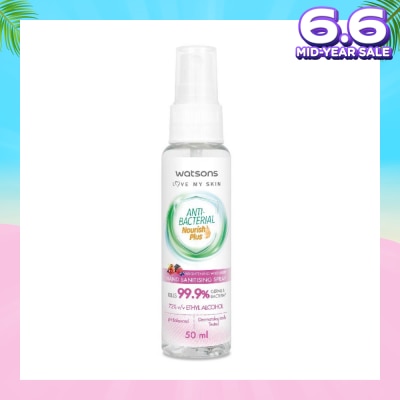 WATSONS Anti Bacterial Nourish Plus, Brightening Wild Berry Hand Sanitiser Spray (Kills 99.9% Germs And Bacteria*) 50ml