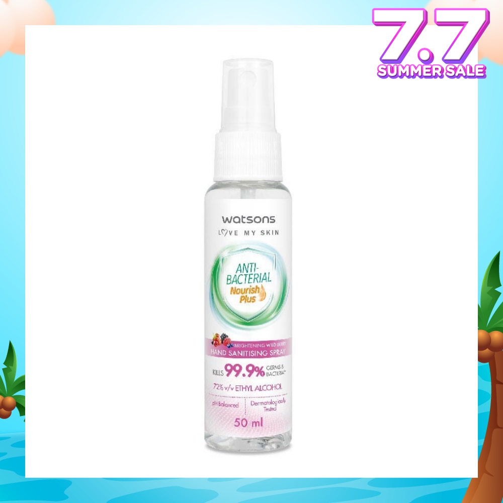 Anti Bacterial Nourish Plus, Brightening Wild Berry Hand Sanitiser Spray (Kills 99.9% Germs And Bacteria*) 50ml