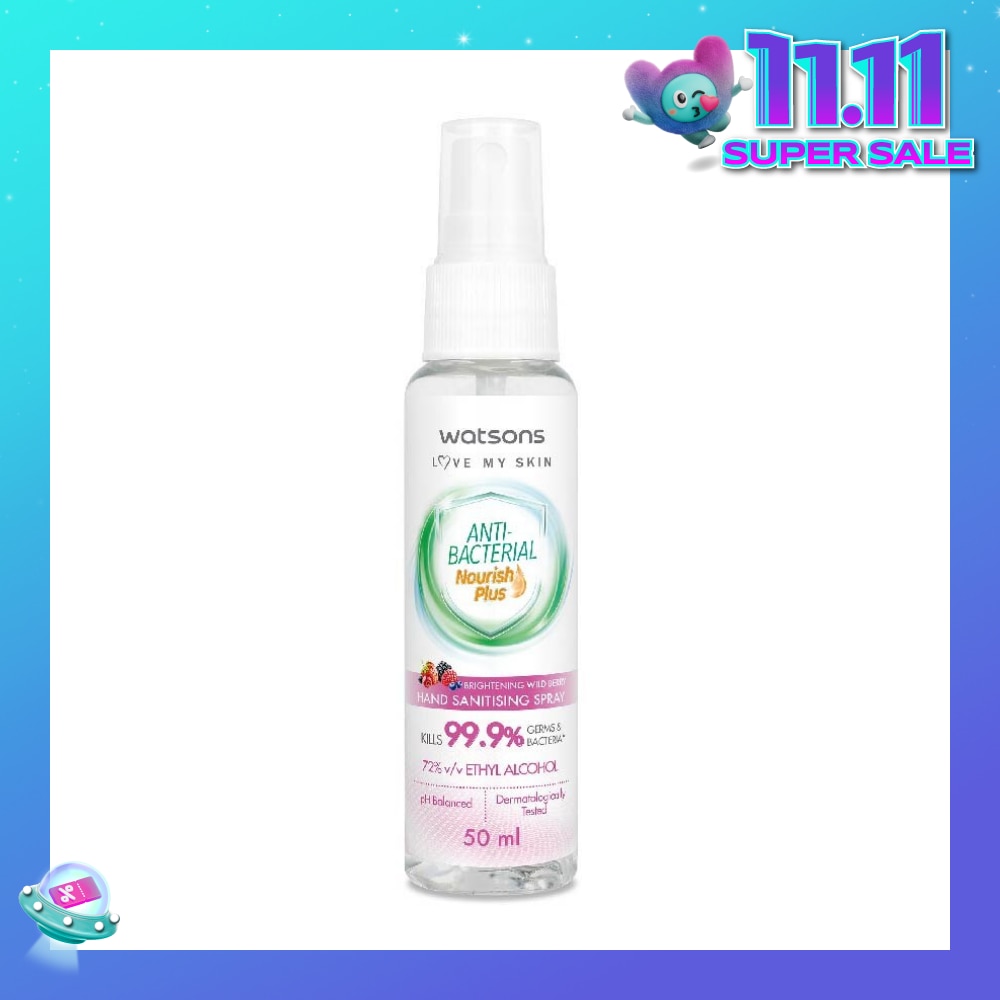 Anti Bacterial Nourish Plus, Brightening Wild Berry Hand Sanitiser Spray (Kills 99.9% Germs And Bacteria*) 50ml