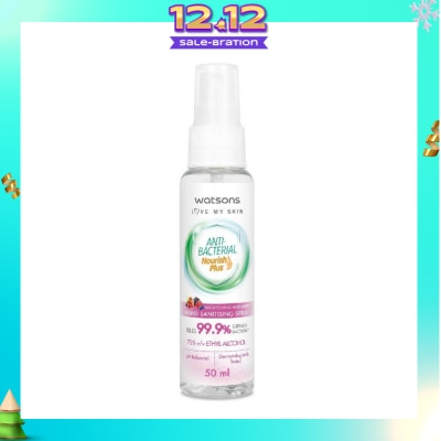 WATSONS Anti Bacterial Nourish Plus, Brightening Wild Berry Hand Sanitiser Spray (Kills 99.9% Germs And Bacteria*) 50ml