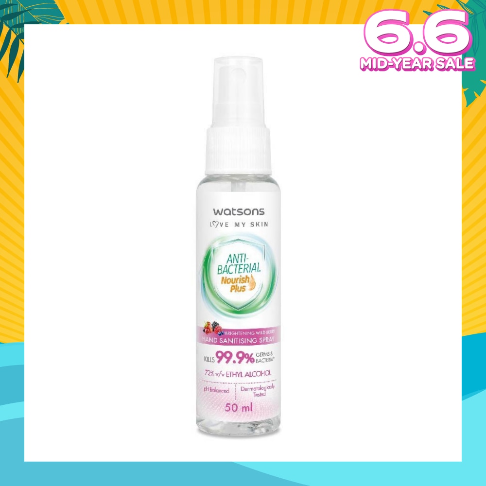 Anti Bacterial Nourish Plus, Brightening Wild Berry Hand Sanitiser Spray (Kills 99.9% Germs And Bacteria*) 50ml