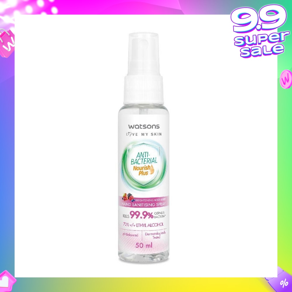 Anti Bacterial Nourish Plus, Brightening Wild Berry Hand Sanitiser Spray (Kills 99.9% Germs And Bacteria*) 50ml
